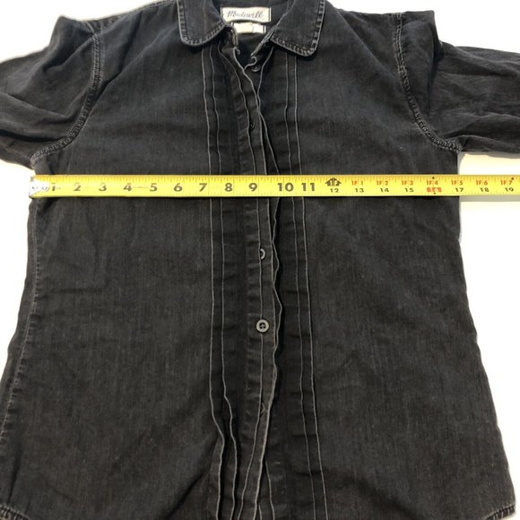 Madewell Black Denim Front Ruffle Button Up Shirt Top Women Size Small - Picture 12 of 16